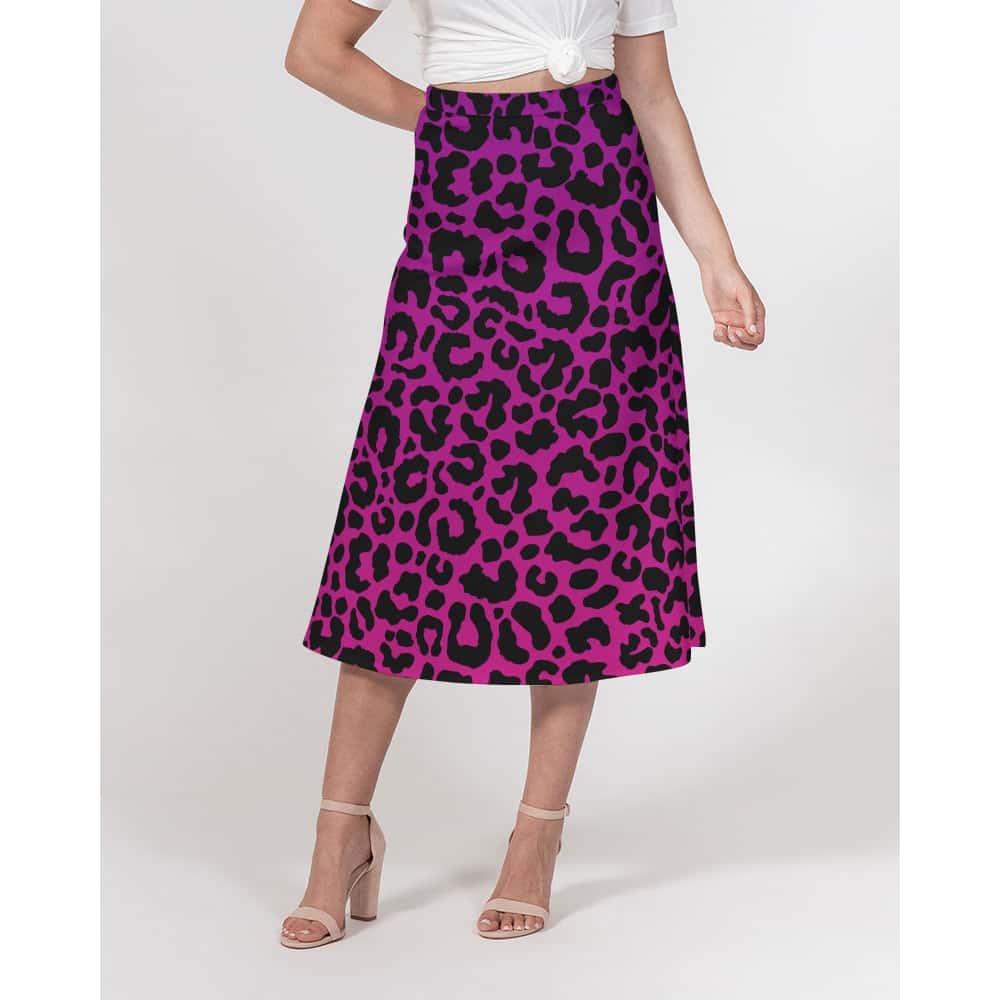 Purple and Pink Leopard Print A - Line Midi Skirt - $59.99