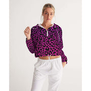 Purple and Pink Leopard Print Cropped Windbreaker