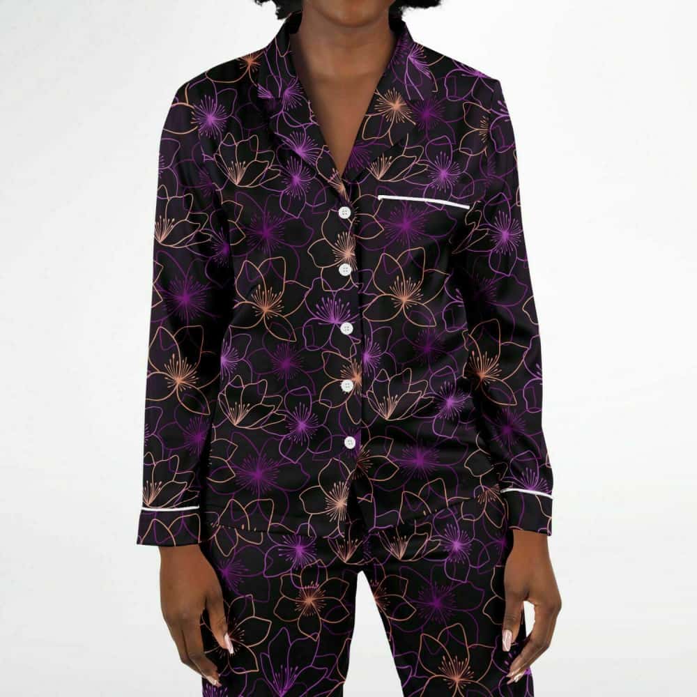 Purple Flowers Satin Pajamas - $84.99 - Free Shipping