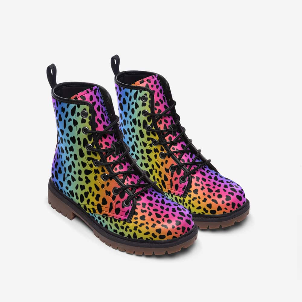 Rainbow Dalmatian Print Vegan Leather Boots - $99.99 - Free