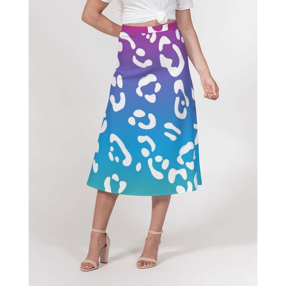 Rainbow Leopard Print A - Line Midi Skirt - $59.99 Free
