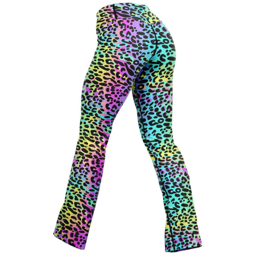 Rainbow Leopard Print Flare Leggings - Free Shipping