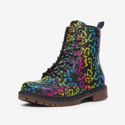 Rainbow Leopard Print Vegan Leather Boots