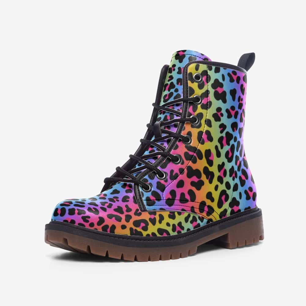 Rainbow Leopard Print Vegan Leather Boots - $99.99 - Free