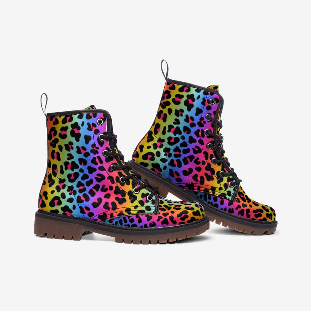 Rainbow Leopard Print Vegan Leather Boots - $99.99 - Free