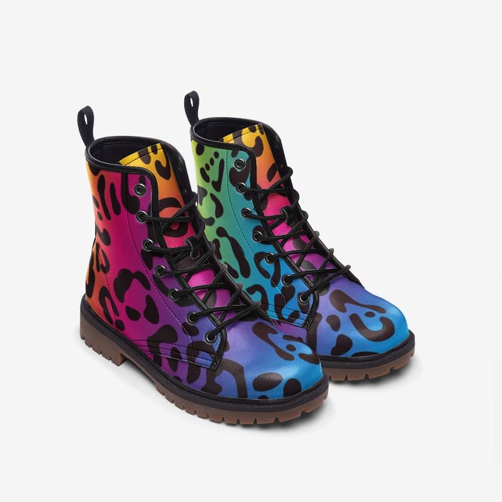 Rainbow Leopard Print Vegan Leather Boots - $99.99 - Free