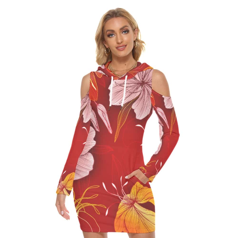 Red and Orange Flowers Hoodie Dress - $54.99 - Free Shipping