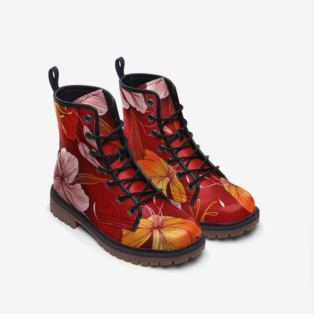 Red and Orange Flowers Vegan Leather Boots - $99.99 - Free