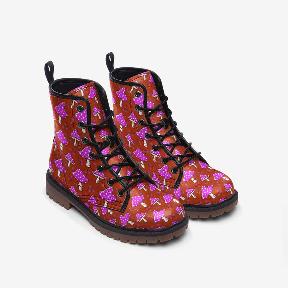 Red and Pink Mushrooms Vegan Leather Boots - $99.99 - Free