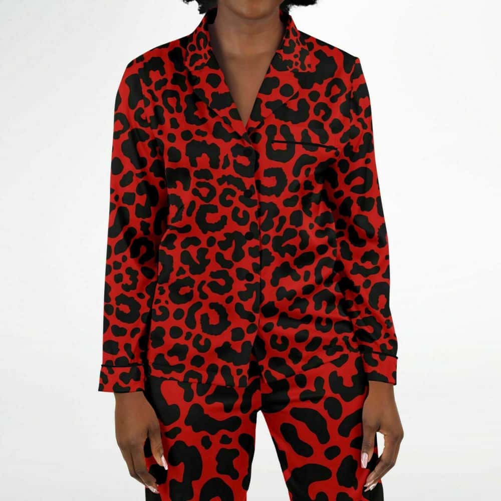 Red Leopard Print Satin Pajamas - $89.99 - Free Shipping