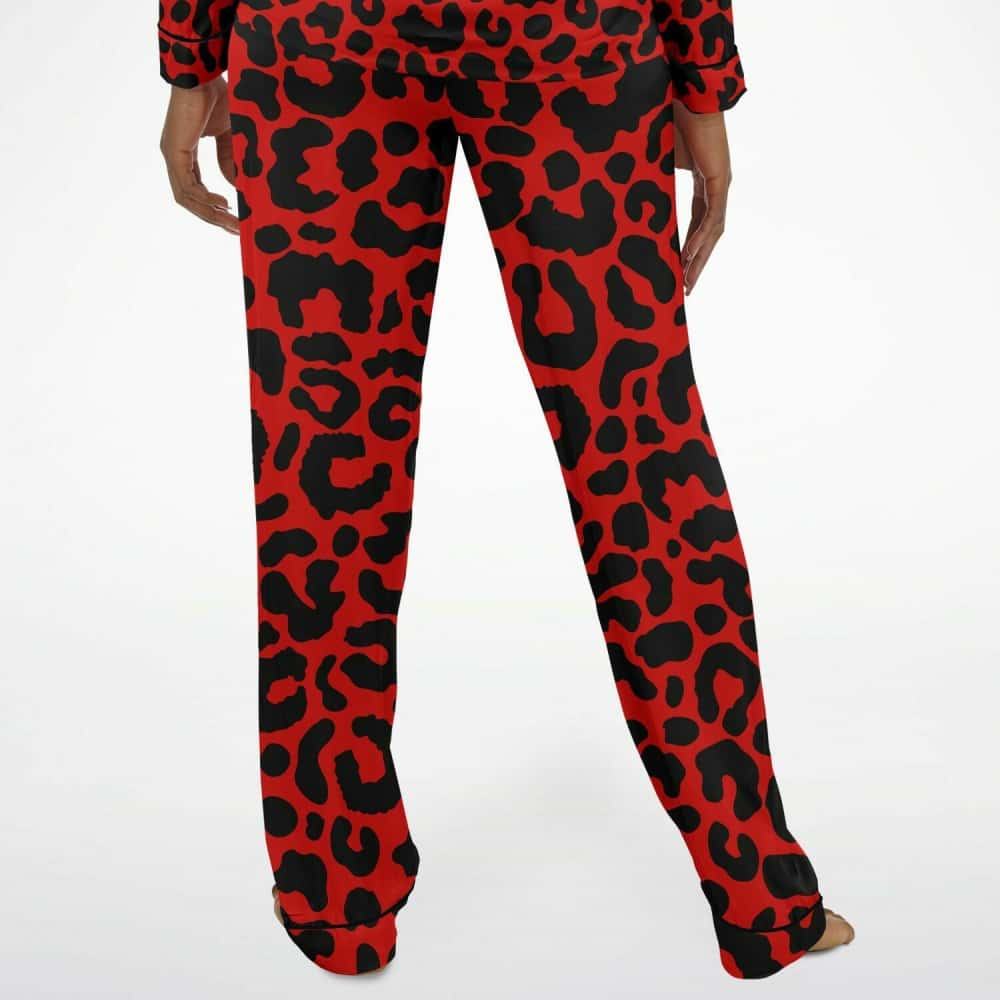 Red Leopard Print Satin Pajamas - Free Shipping - Projects817 LLC