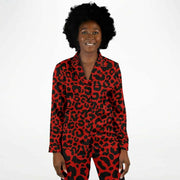 Red Leopard Print Satin Pajamas