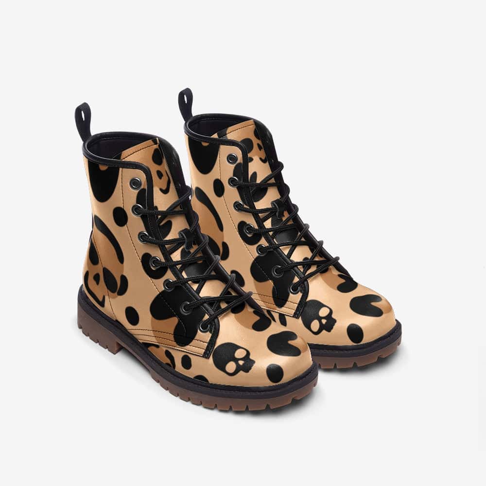 Skull Leopard Print Vegan Leather Boots - $99.99 - Free