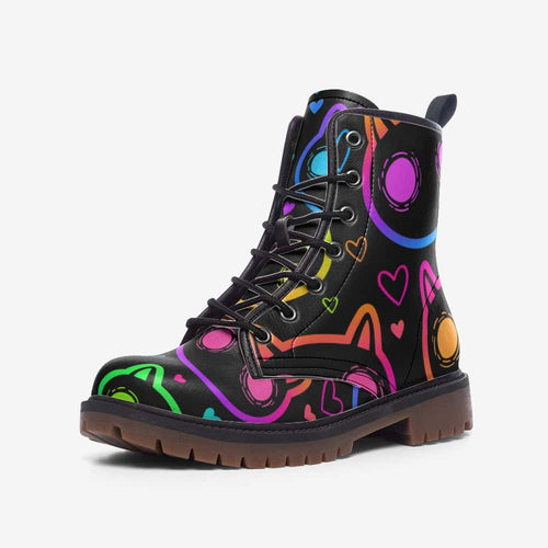 Spooky Cats with Hearts Vegan Leather Boots