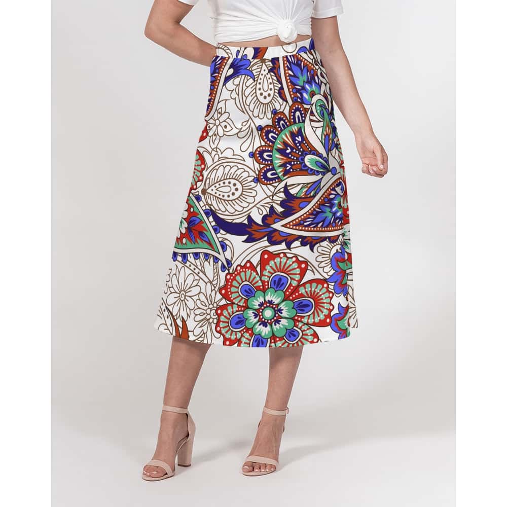 Vintage Floral Pattern A-Line Midi Skirt - $59.99 - Free