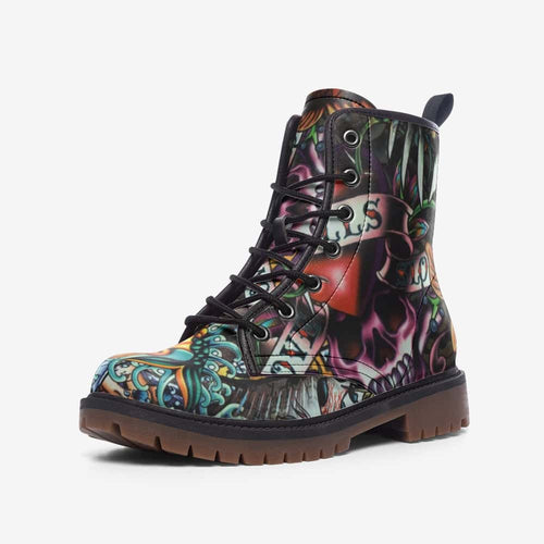 Vintage Tattoo Vegan Leather Boots