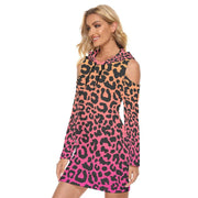 Yellow and Pink Leopard Print Hoodie Dress