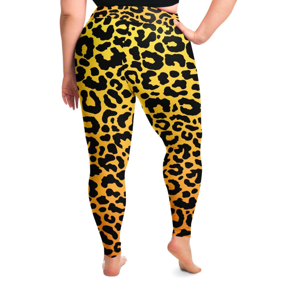 Yellow to Orange Leopard Print Plus Size Leggings - $48.99