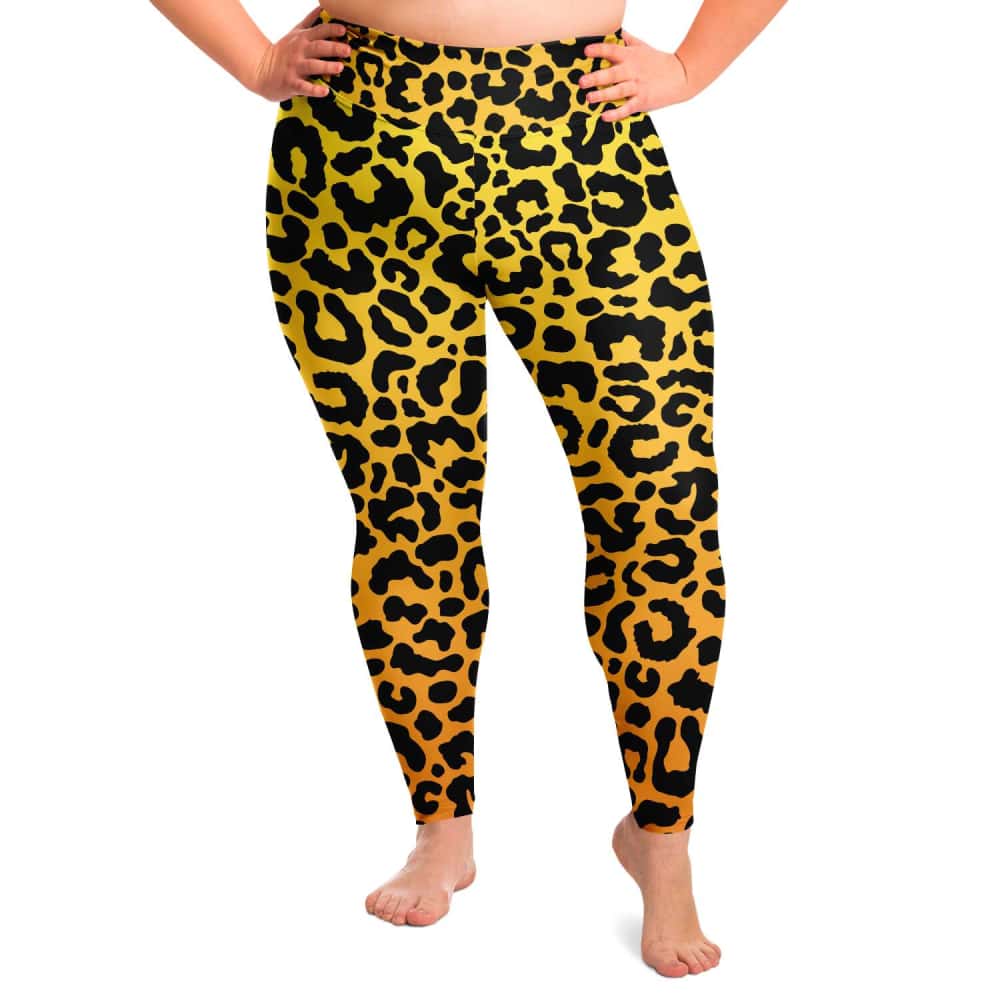 Yellow to Orange Leopard Print Plus Size Leggings